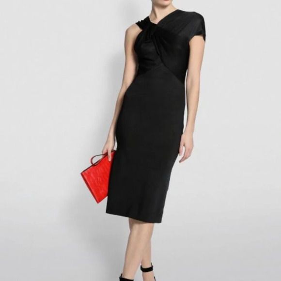 Victoria Beckham NWT Black Twist Drape Fitted Dress Size Small - Picture 1 of 15